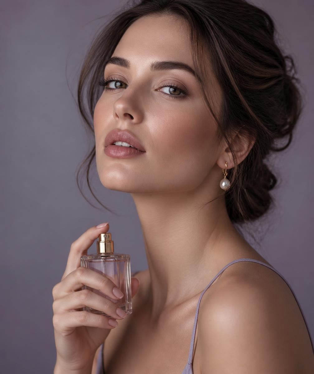 Woman applying Fragrance Fusion perfume